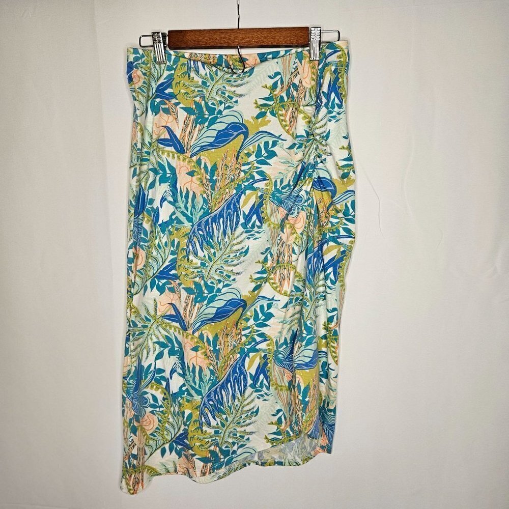 Patagonia Size Small Dream Song Skirt Ruched Knit Jurassic Ferns Birch‎ White